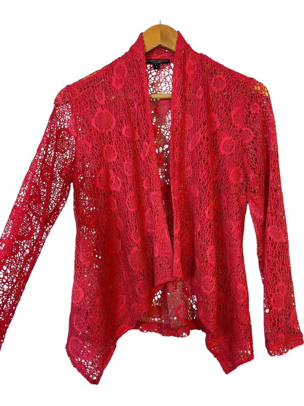 Alberto Makali New York Open drape front sheer crochet Cardigan women’s size S.